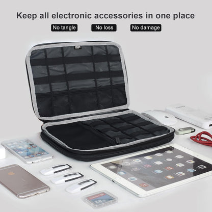 Double Layer Electronics Organizer/Travel Gadget Bag for Cables,Memory Cards,Flash Hard Drive and More,Fit for Ipad or Tablet(Up to 9.7")--Large, Black