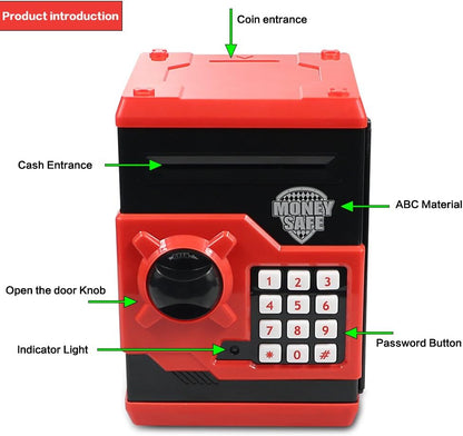 Piggy Banks for Kids, Electronic Password Code Money Banks ATM Banks Box Coin Bank for Children Boys and Girls (Black/Red)