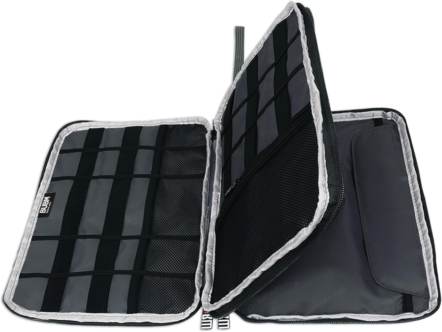 Double Layer Electronics Organizer/Travel Gadget Bag for Cables,Memory Cards,Flash Hard Drive and More,Fit for Ipad or Tablet(Up to 9.7")--Large, Black