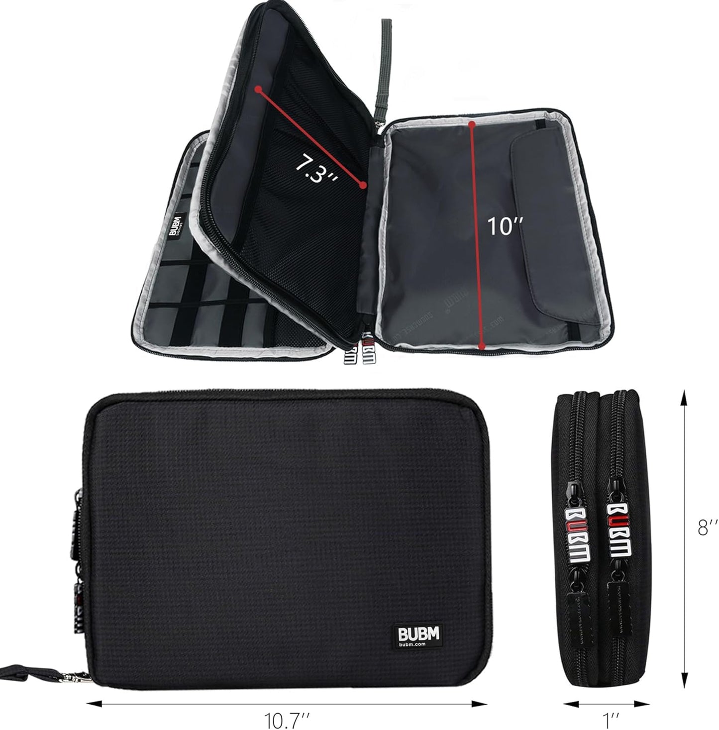 Double Layer Electronics Organizer/Travel Gadget Bag for Cables,Memory Cards,Flash Hard Drive and More,Fit for Ipad or Tablet(Up to 9.7")--Large, Black