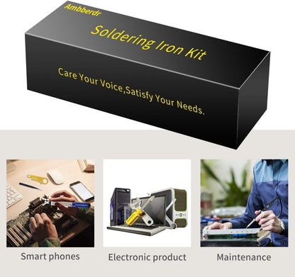 Soldering Iron Kit  Welding Tool, 60W Adjustable Temperature Soldering Iron with ON/OFF Switch, Soldering Iron Tips, Stand, Desoldering Pump, Wire Cutter, Solder Wick, Tweezers