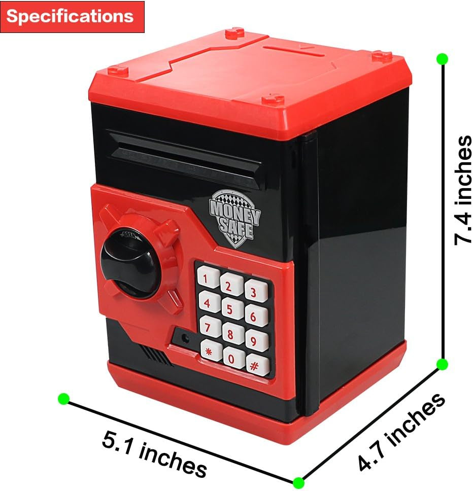 Piggy Banks for Kids, Electronic Password Code Money Banks ATM Banks Box Coin Bank for Children Boys and Girls (Black/Red)